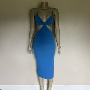 Blue Blush Royal Blue Cutout Midi Dress with Knot Bust